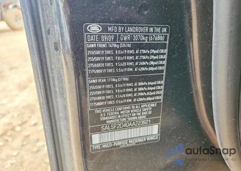 2010 Land Rover Range Rover Sport Hse z USA, uszkodzony, nr VIN SALSF2D40AA223921